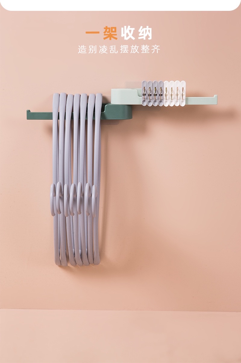 HM衣架收纳神器免打孔阳台收纳置物架多功能旋转衣架收纳壁挂式收纳详情4