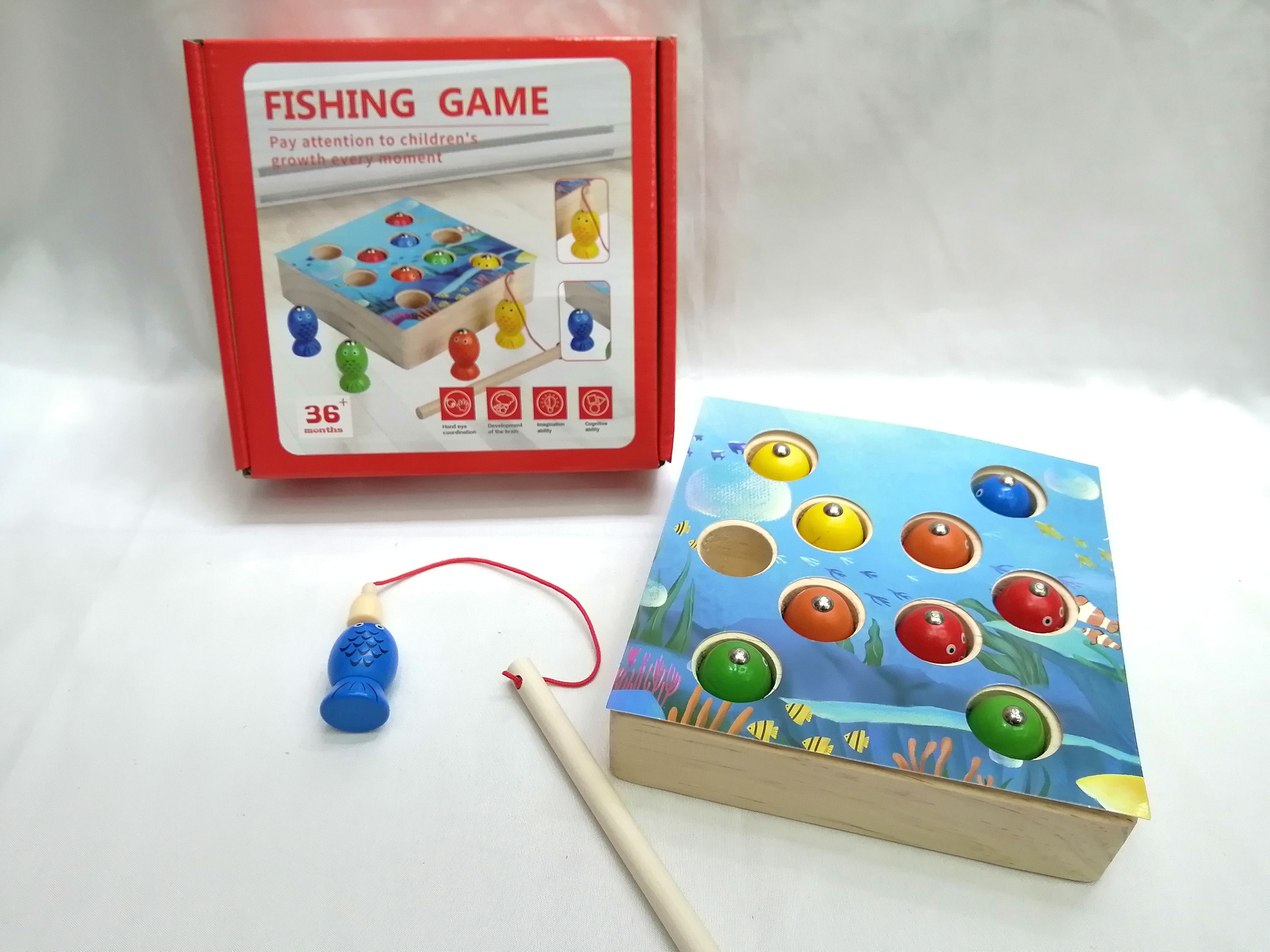 Children's kitten fishing toys for boys and girls, 1 and a half years old, wooden fishing, magnetic, 1-2-3 years old, educational early education