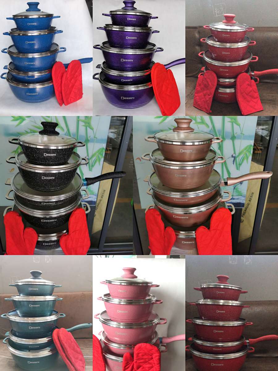 12-piece set of soup pot, marble tourmaline non-stick pot, multi-functional pot set details Picture