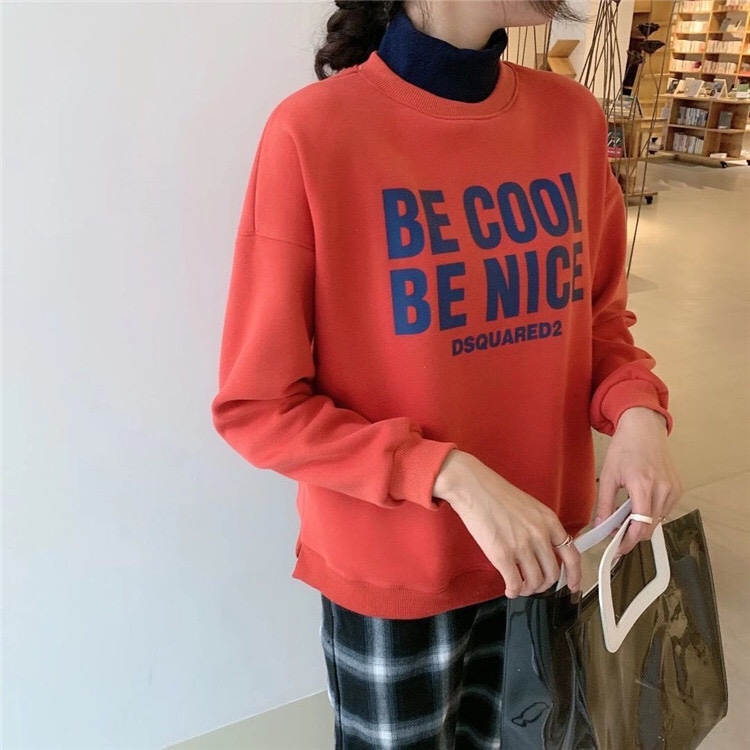 吉米赛欧 2020冬装新款桔色假两件高领字母卫衣