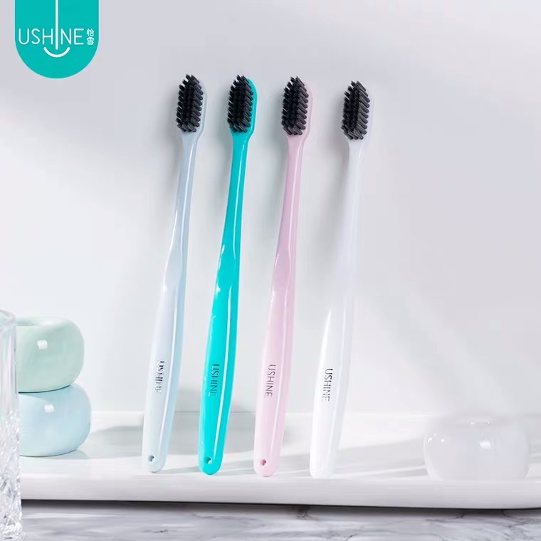 Ushine Snow Toothbrush Charcoal Can Bamboo Charcoal Soft Bristles Fine Silk Antibacterial Small Brush Head Family Set Specification drawing