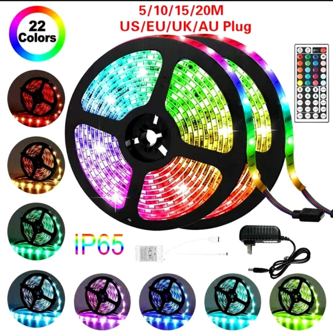 IP65 44 key IR remote controlled 5050 5M 10M 20M 12V RGB LED strip with power adapter thumbnail
