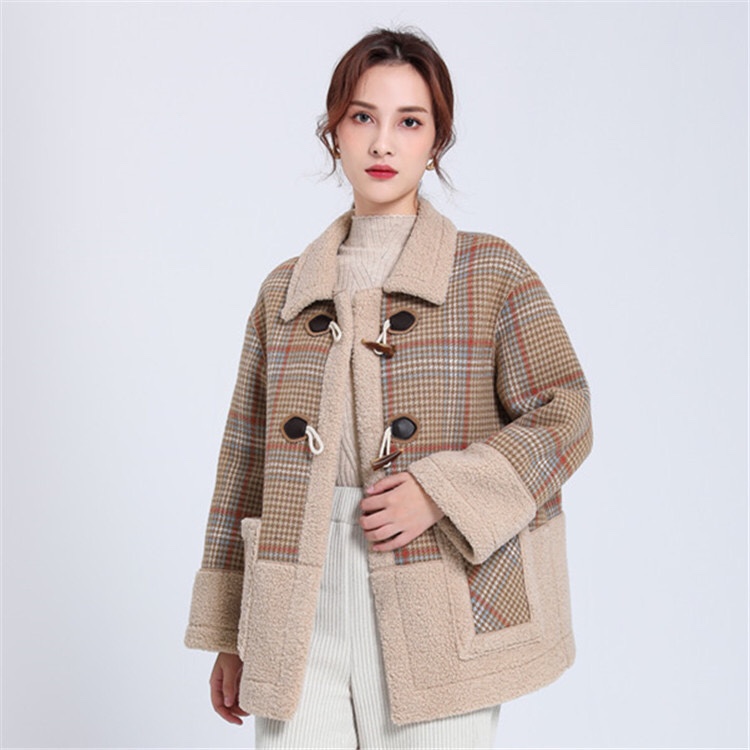 Jimmy Seio's 2020 winter collection features a mid-length khaki checkered wool coat