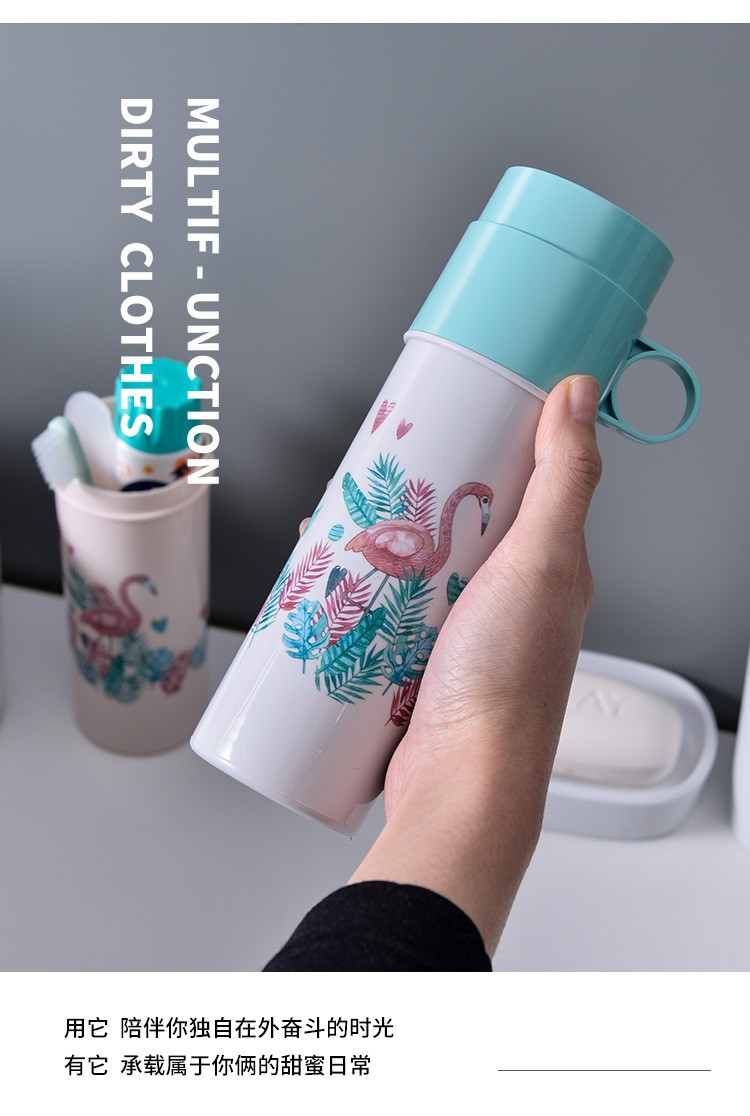 环保PP材质牙刷牙膏盒 时尚便携式旅行牙刷盒 火烈鸟图案牙具盒详情图8