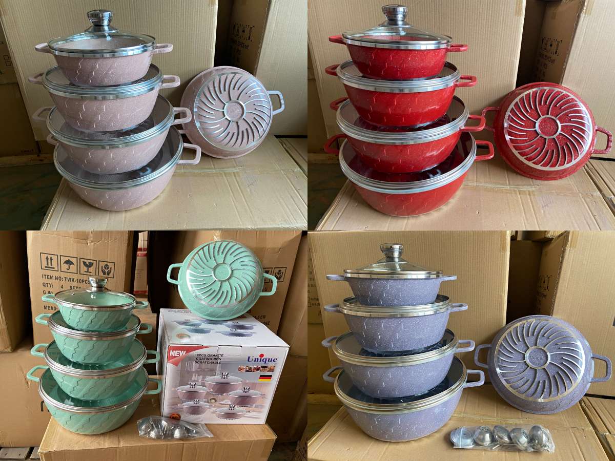 10-piece set of soup pot Lightning style marble tourmaline non-stick pot multi-functional set pot