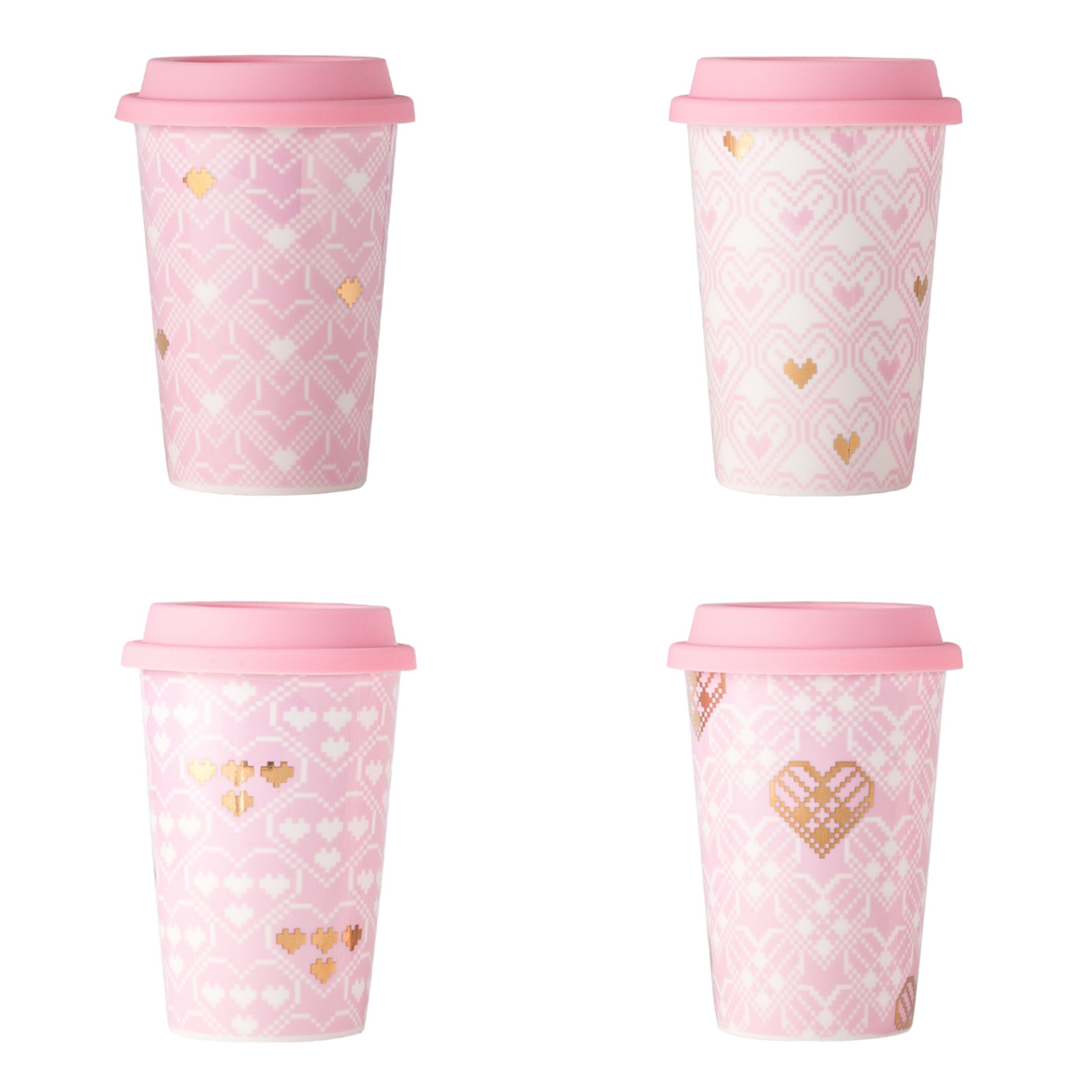 Pink ceramic cup decal coffee cup with lid thumbnail