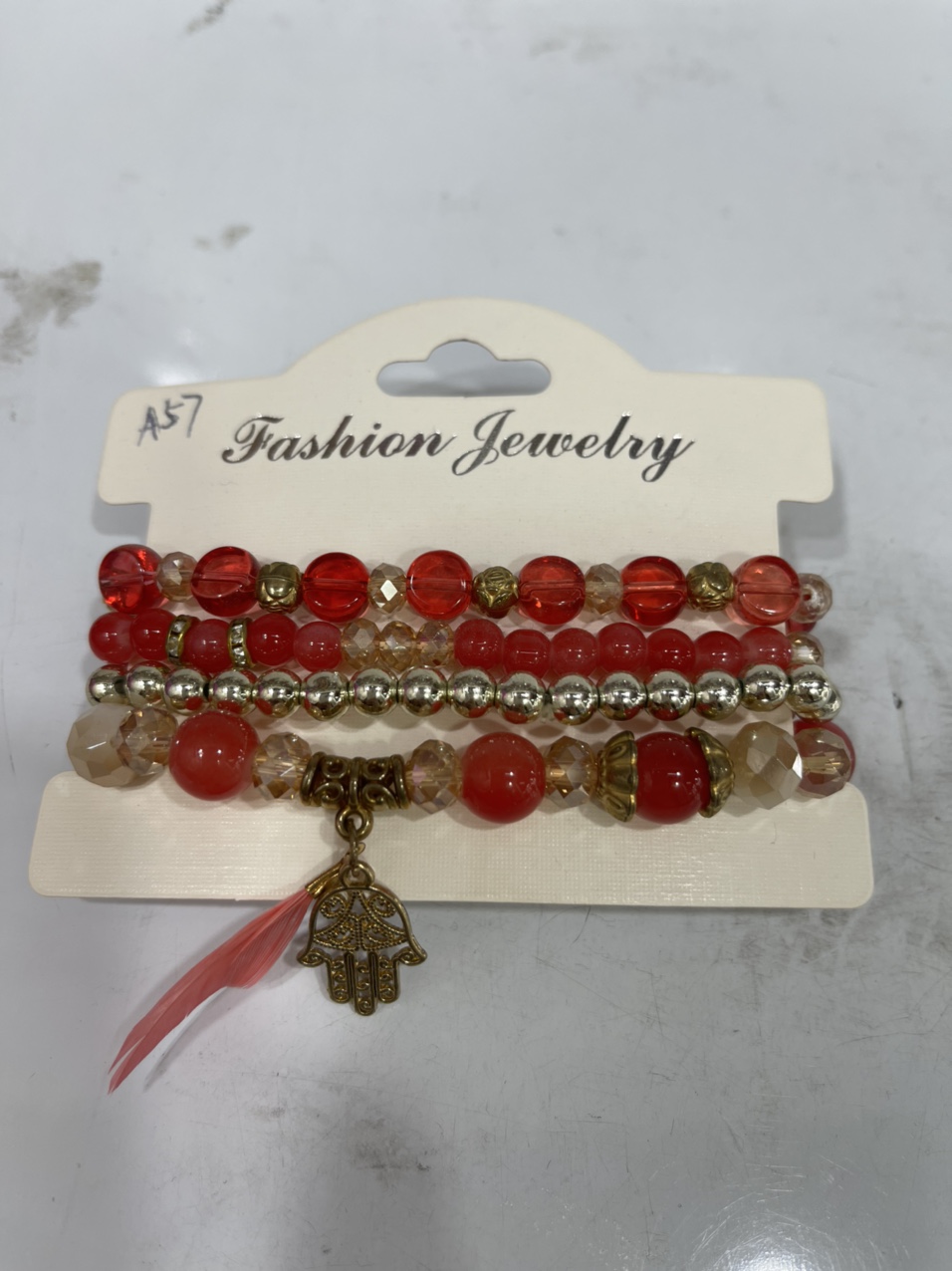 西瓜红羽毛挂件手链