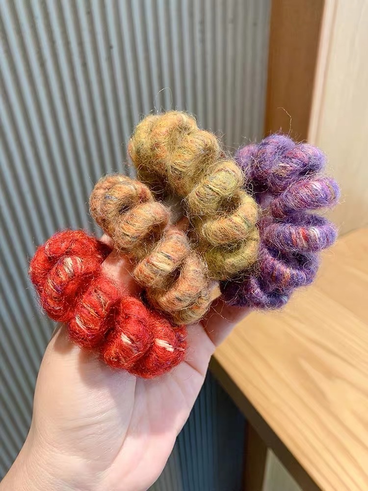 South Korea Autumn And Winter Color Hair Cord Telephone Line Hair Circle Hair Cord Net Red Simple Hair Accessories Headwear Leather Band Female Tie Head undefined
