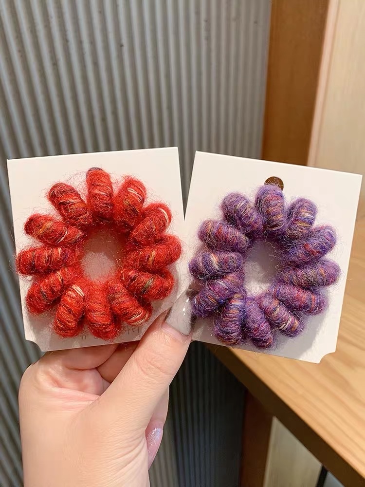 South Korea Autumn And Winter Color Hair Cord Telephone Line Hair Circle Hair Cord Net Red Simple Hair Accessories Headwear Leather Band Female Tie Head Item Picture