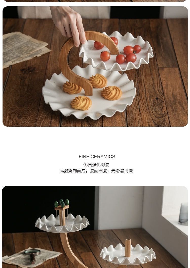 跨境供应创意果盘多层双层 陶瓷甜品蛋糕盘架餐厅自助餐盘水果盘详情图6