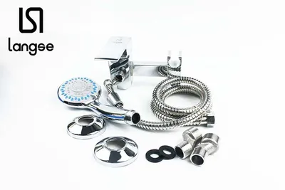 Copper Shower Faucet With Plastic Nozzle, Hose, Eccentric Angle