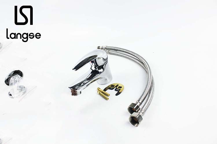 Copper Basin Faucet Set With Stainless Steel Hose Langse Color Box details Picture