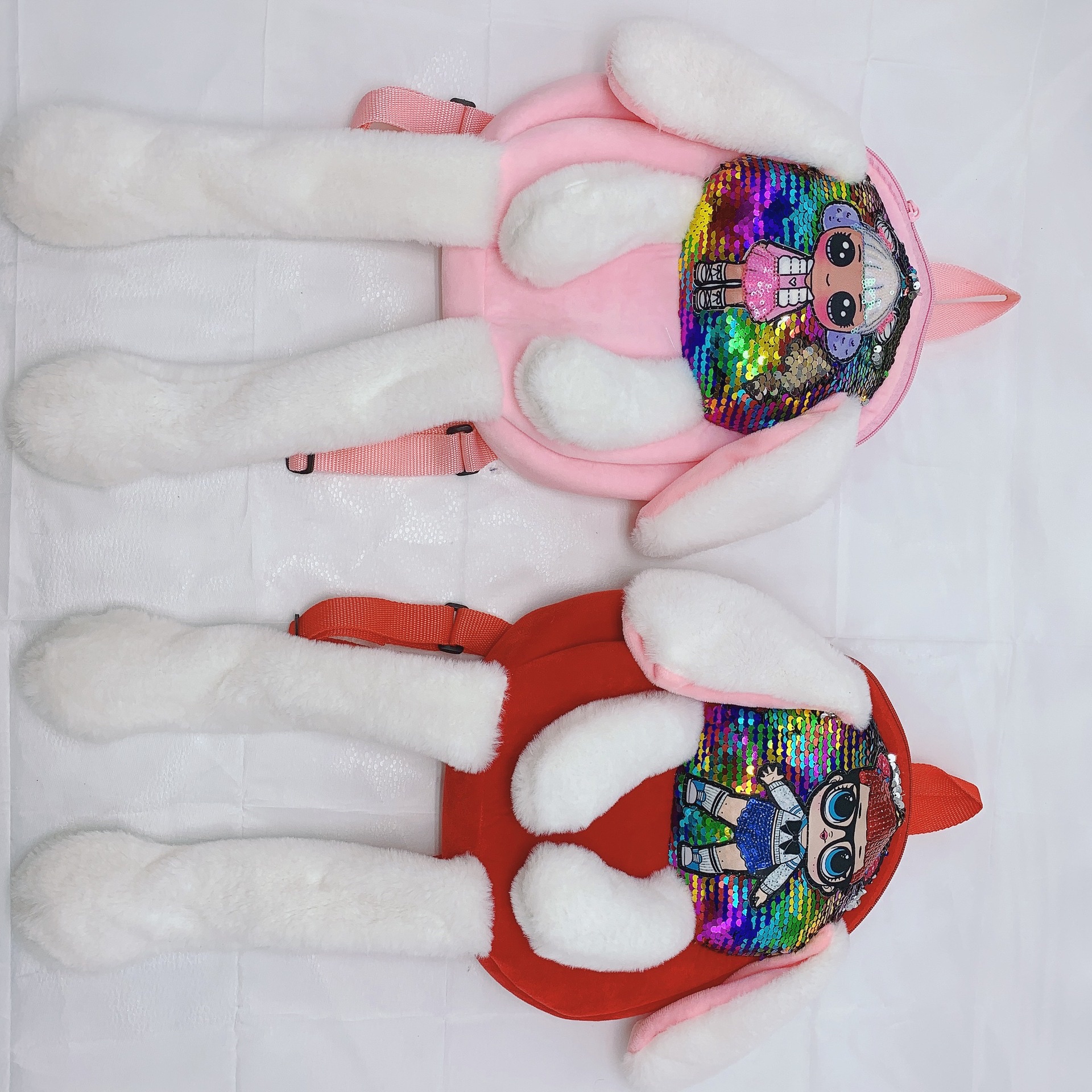 2020 New Cute Children's plush surprise Doll ear-moving schoolbag for boys and girls details Picture