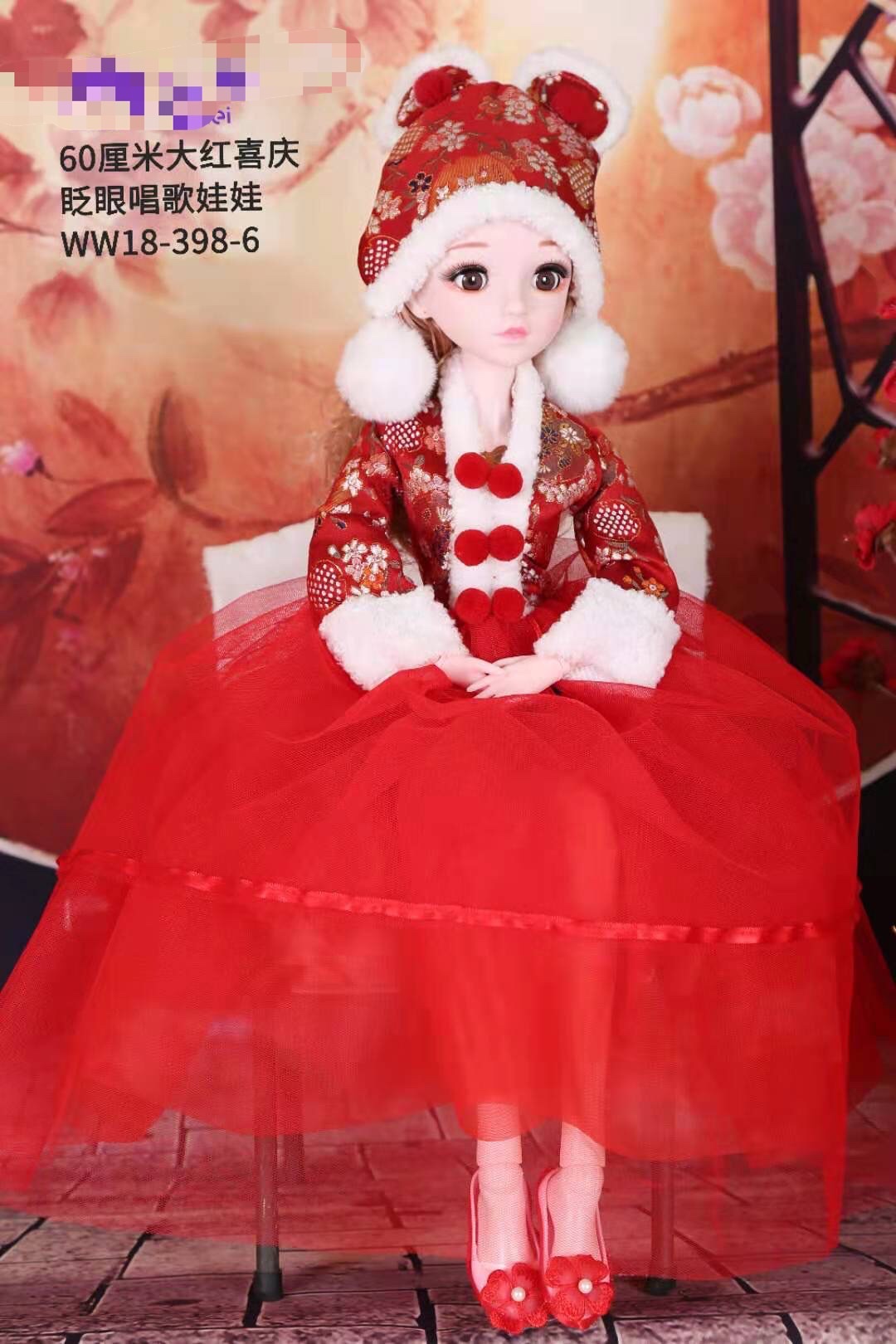 喜庆款大红色音乐款会眨眼睛的乖乖芭比娃娃带音乐会说话智能生日礼物软胶特大详情图1