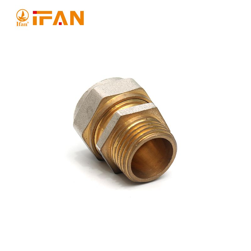 IFAN 全铜镀镍接头 外丝直接 4分6分 铝塑管活接 卡套 黄铜水暖管件 详情图1