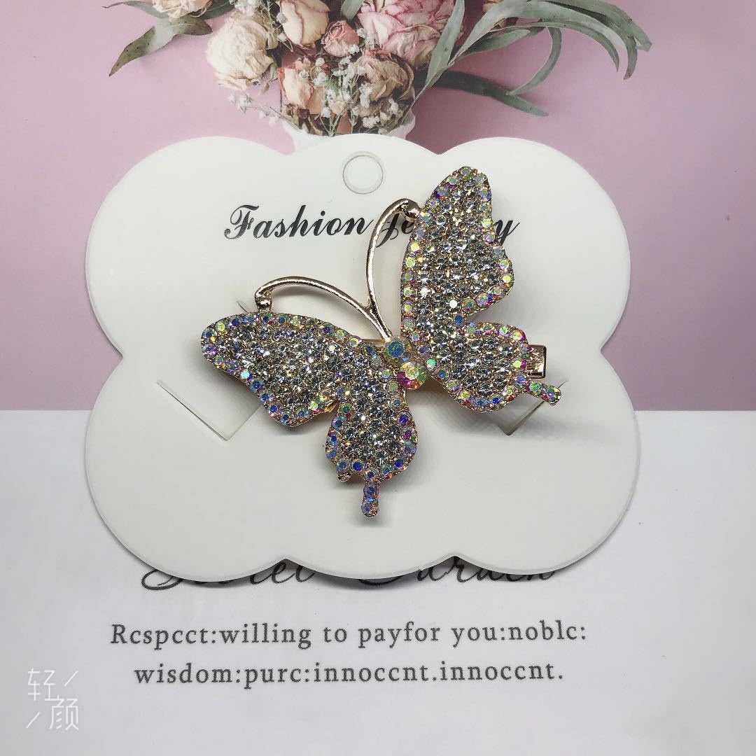 国潮鸭嘴夹发饰边夹水晶鸭嘴边夹学生网红满钻翅膀头 蝴蝶详情图7