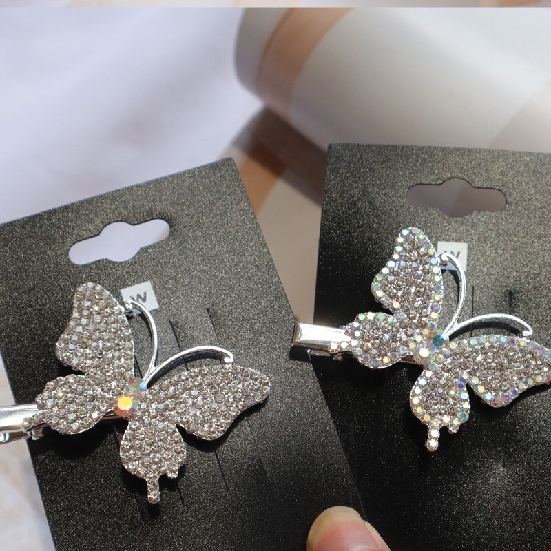 国潮鸭嘴夹发饰边夹水晶鸭嘴边夹学生网红满钻翅膀头 蝴蝶