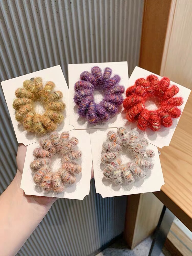 South Korea Autumn And Winter Color Hair Cord Telephone Line Hair Circle Hair Cord Net Red Simple Hair Accessories Headwear Leather Band Female Tie Head