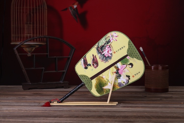 Retro Double-Sided Pattern Palace Fan Group Fan Square Imitation Ancient Palace Fan Banana Fan Dance Fan Chinese Wind Prop Fan. undefined