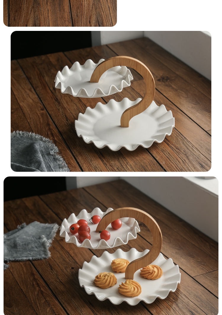 跨境供应创意果盘多层双层 陶瓷甜品蛋糕盘架餐厅自助餐盘水果盘详情图4