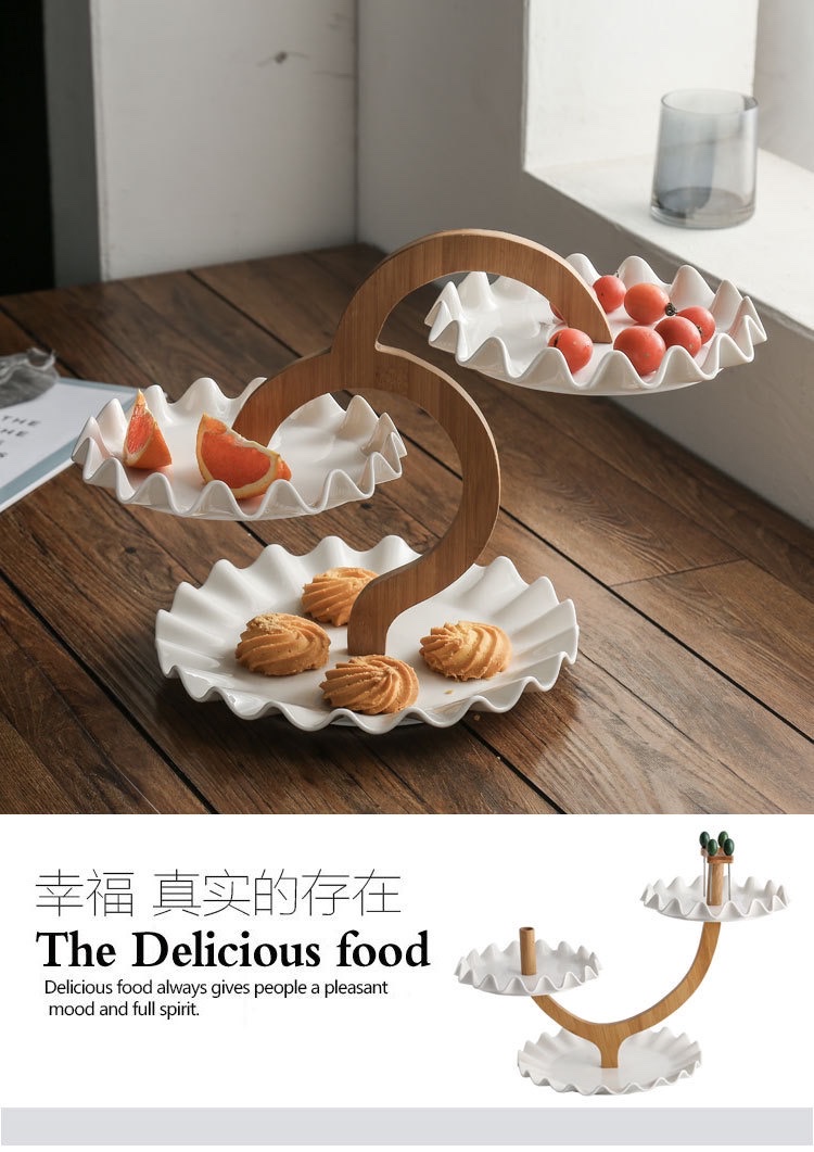 跨境供应创意果盘多层双层 陶瓷甜品蛋糕盘架餐厅自助餐盘水果盘详情图12