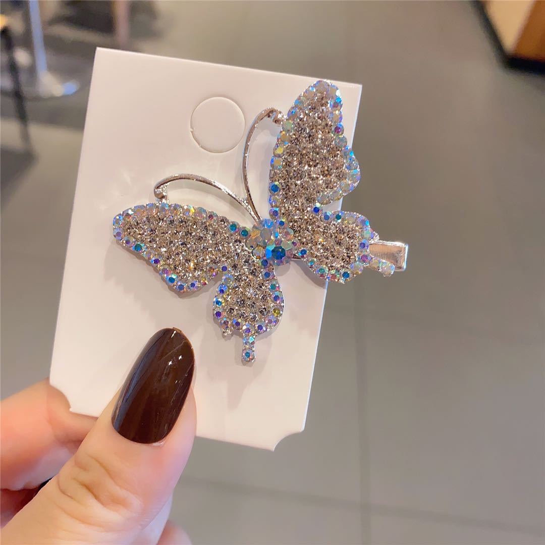 国潮鸭嘴夹发饰边夹水晶鸭嘴边夹学生网红满钻翅膀头 蝴蝶详情图6