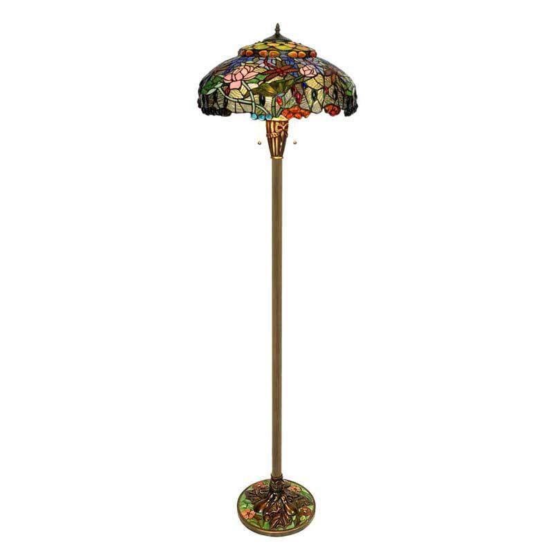 American rustic copper floor lamp European dragonfly lotus floor lamp color glass lamps