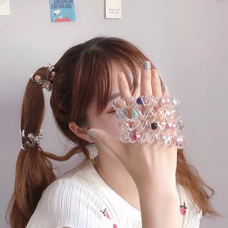 Fairy 4 Sets Oh ~ Pearl Telephone Line Hair Circle Female Network Red Fashion Simple Head Rope Ball Head Kk Horsetail Leather Band Specification drawing
