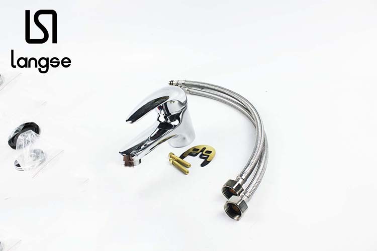 Copper Basin Faucet Set With Stainless Steel Hose Langse Color Box Specification drawing