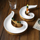 创意陶瓷果盘带果叉北欧配竹木简约风格客厅家用零食盘点心干果盘白底实物图