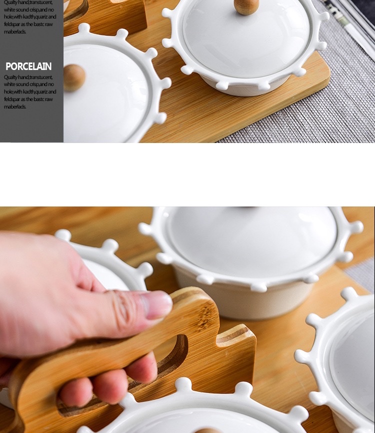 陶瓷果盘干果盘新年糖果盒白色圆形分格果盘带盖配竹木创意水果盘详情图10