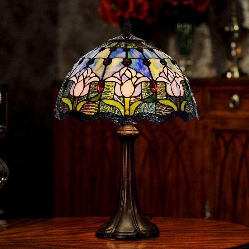 12 "blue tulip bedroom bedside lamp Glass art storefront decorative lamp