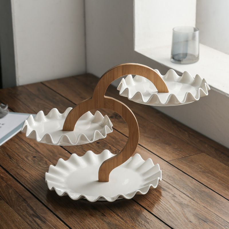 跨境供应创意果盘多层双层 陶瓷甜品蛋糕盘架餐厅自助餐盘水果盘细节图