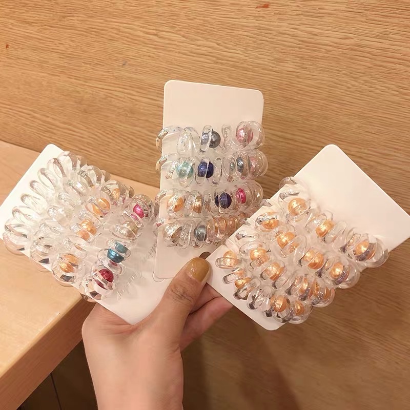 Fairy 4 Sets Oh ~ Pearl Telephone Line Hair Circle Female Network Red Fashion Simple Head Rope Ball Head Kk Horsetail Leather Band details Picture