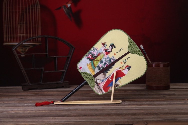 Retro Double-Sided Pattern Palace Fan Group Fan Square Imitation Ancient Palace Fan Banana Fan Dance Fan Chinese Wind Prop Fan. undefined