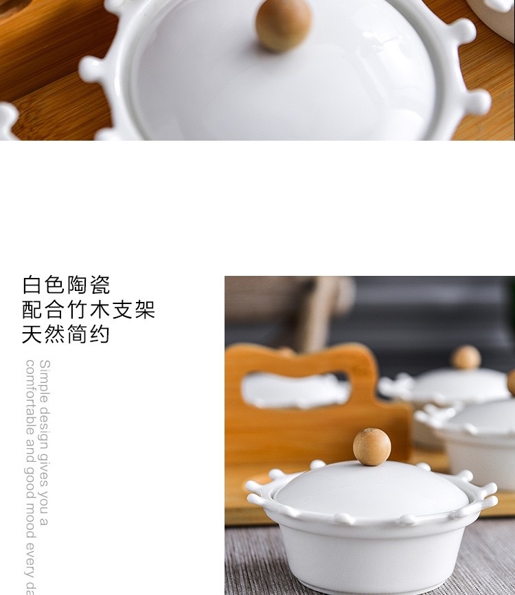 陶瓷果盘干果盘新年糖果盒白色圆形分格果盘带盖配竹木创意水果盘详情图9