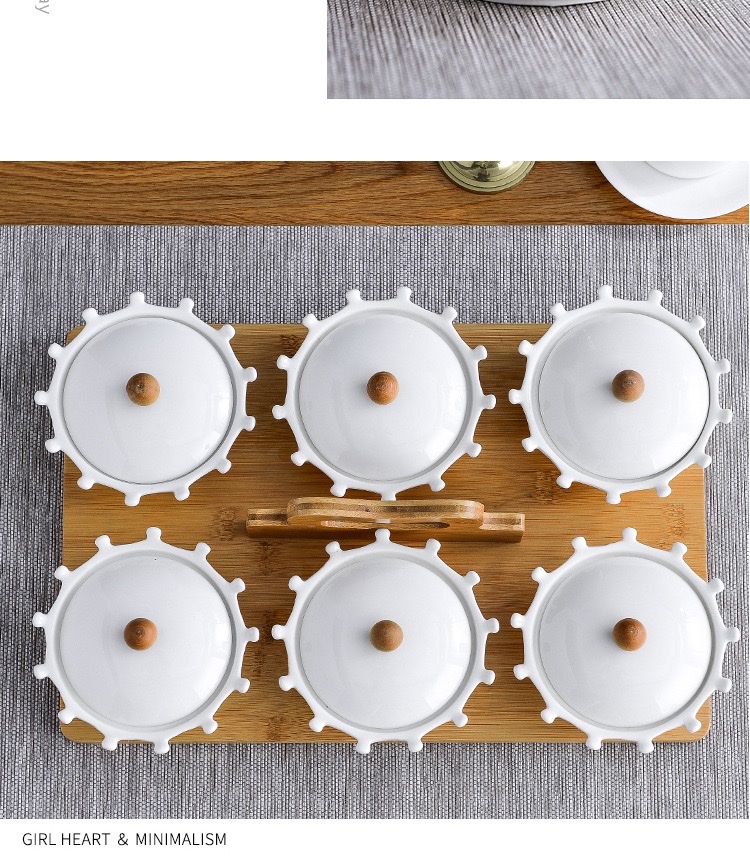 陶瓷果盘干果盘新年糖果盒白色圆形分格果盘带盖配竹木创意水果盘详情图8