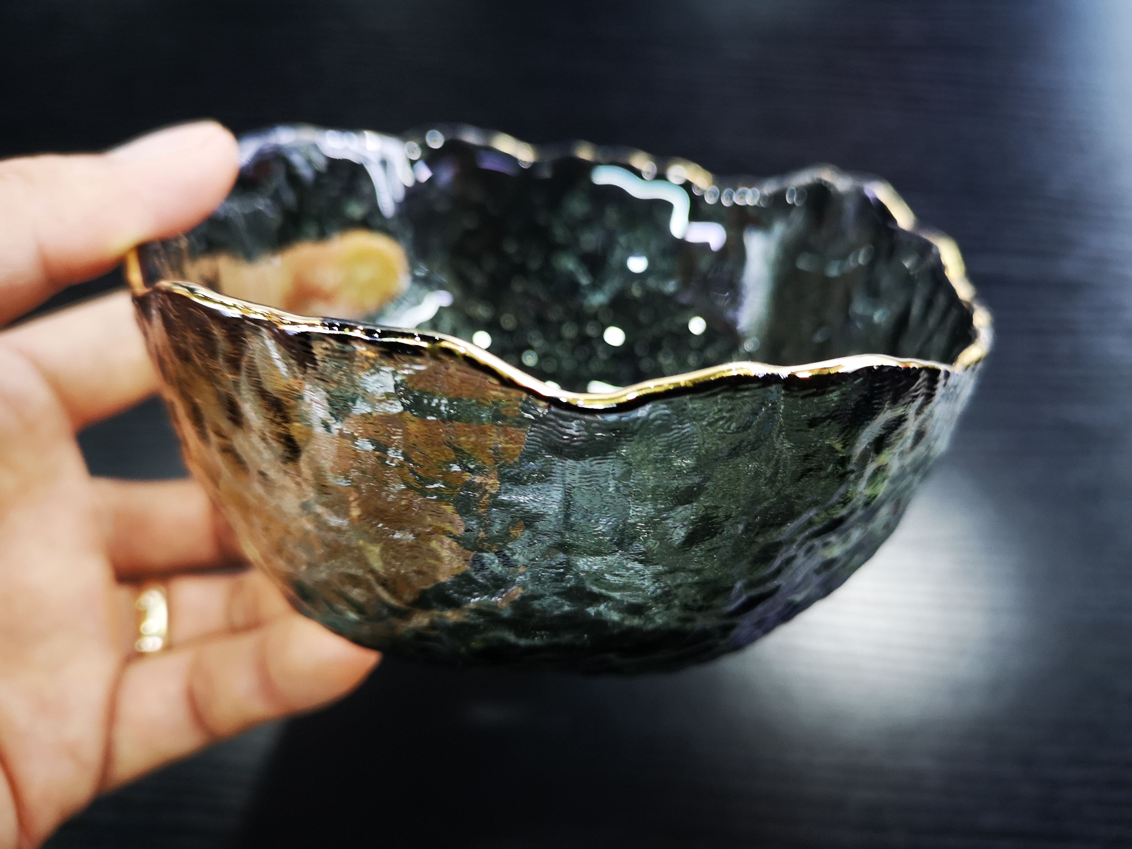 Yiwu Quality salad bowl, small tea-washed salad bowl in smoky grey with gold plating details Picture