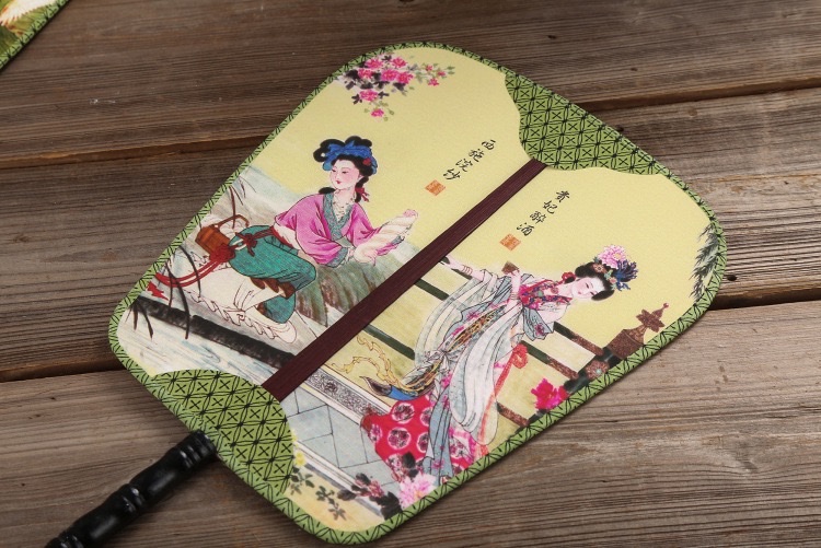 Retro Double-Sided Pattern Palace Fan Group Fan Square Imitation Ancient Palace Fan Banana Fan Dance Fan Chinese Wind Prop Fan. Item Picture