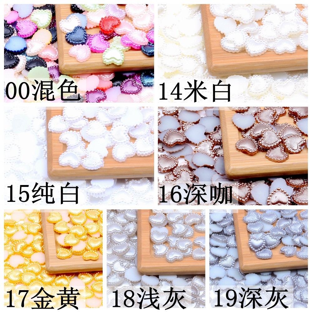 妮姿饰品新款条纹桃心半面珍珠10mm2000颗手机美容diy饰品配件手机贴钻详情1