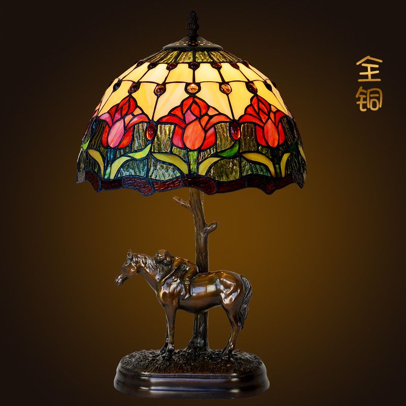 Bedroom bedside lamp retro color glass art antique study all copper decorative lamps