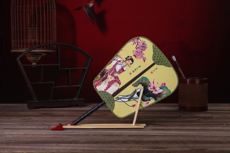 Retro Double-Sided Pattern Palace Fan Group Fan Square Imitation Ancient Palace Fan Banana Fan Dance Fan Chinese Wind Prop Fan. undefined