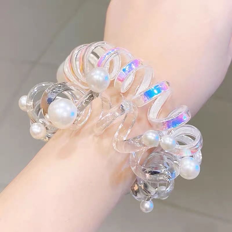 South Korean Net Red Pearl Telephone Line Scrunchie Simple Girl Headwear With Ponytail Hair Rope Mermaid Small Leather Band Hair Accessories Item Picture