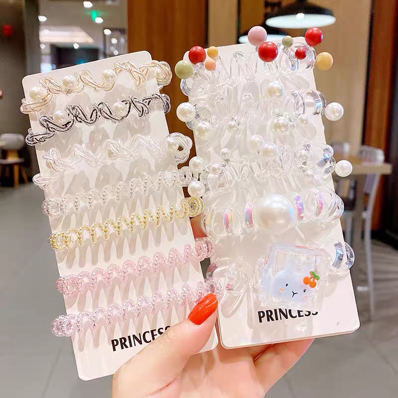 South Korean Net Red Pearl Telephone Line Scrunchie Simple Girl Headwear With Ponytail Hair Rope Mermaid Small Leather Band Hair Accessories