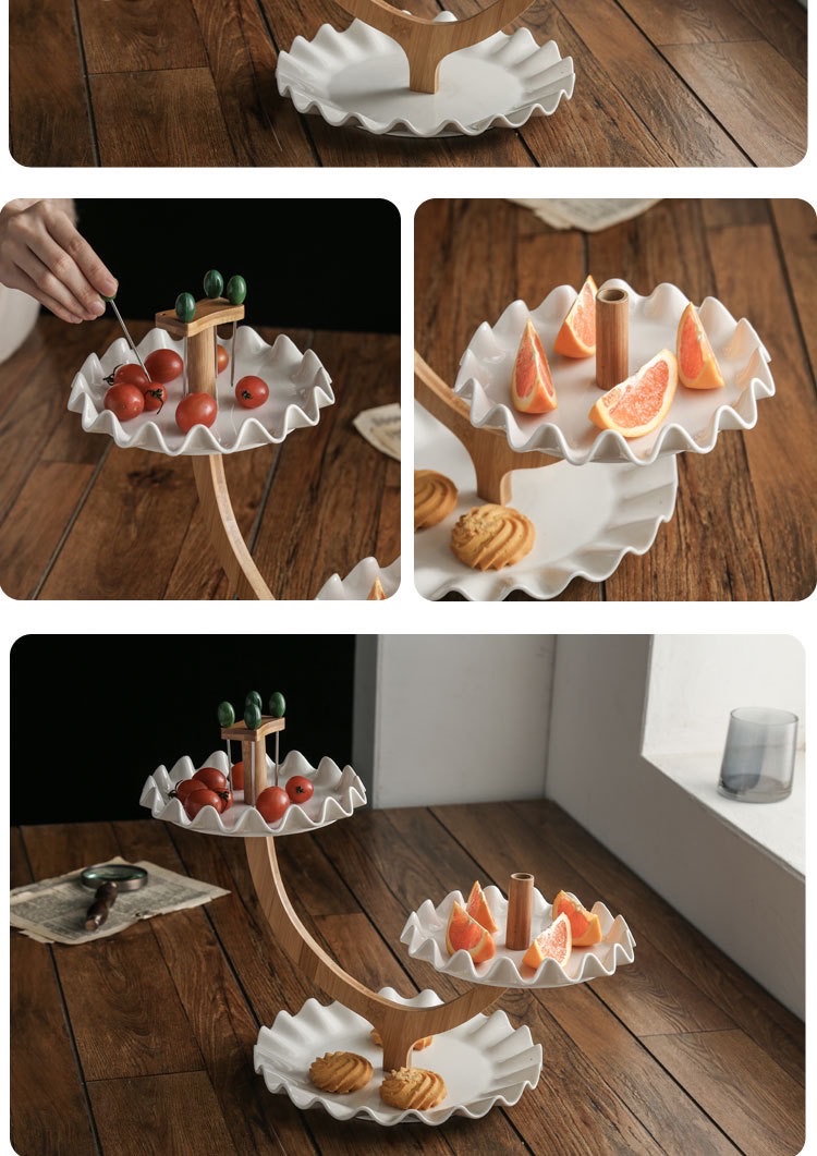 跨境供应创意果盘多层双层 陶瓷甜品蛋糕盘架餐厅自助餐盘水果盘详情图5