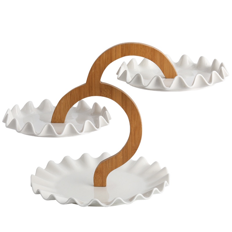 跨境供应创意果盘多层双层 陶瓷甜品蛋糕盘架餐厅自助餐盘水果盘图