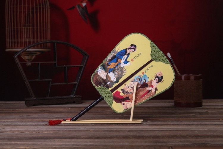 Retro Double-Sided Pattern Palace Fan Group Fan Square Imitation Ancient Palace Fan Banana Fan Dance Fan Chinese Wind Prop Fan. undefined