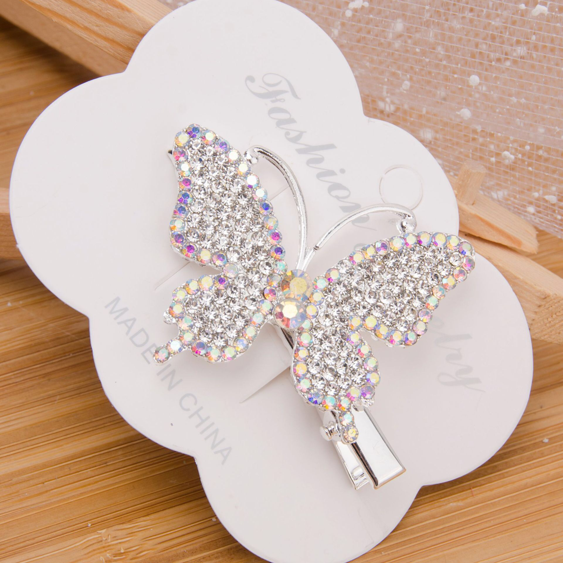国潮鸭嘴夹发饰边夹水晶鸭嘴边夹学生网红满钻翅膀头 蝴蝶详情图5