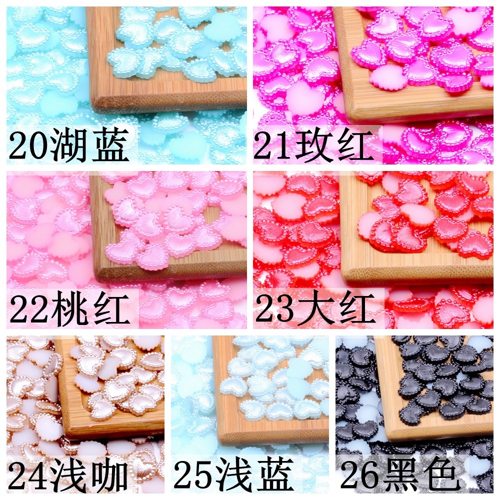 妮姿饰品新款条纹桃心半面珍珠10mm2000颗手机美容diy饰品配件手机贴钻详情3