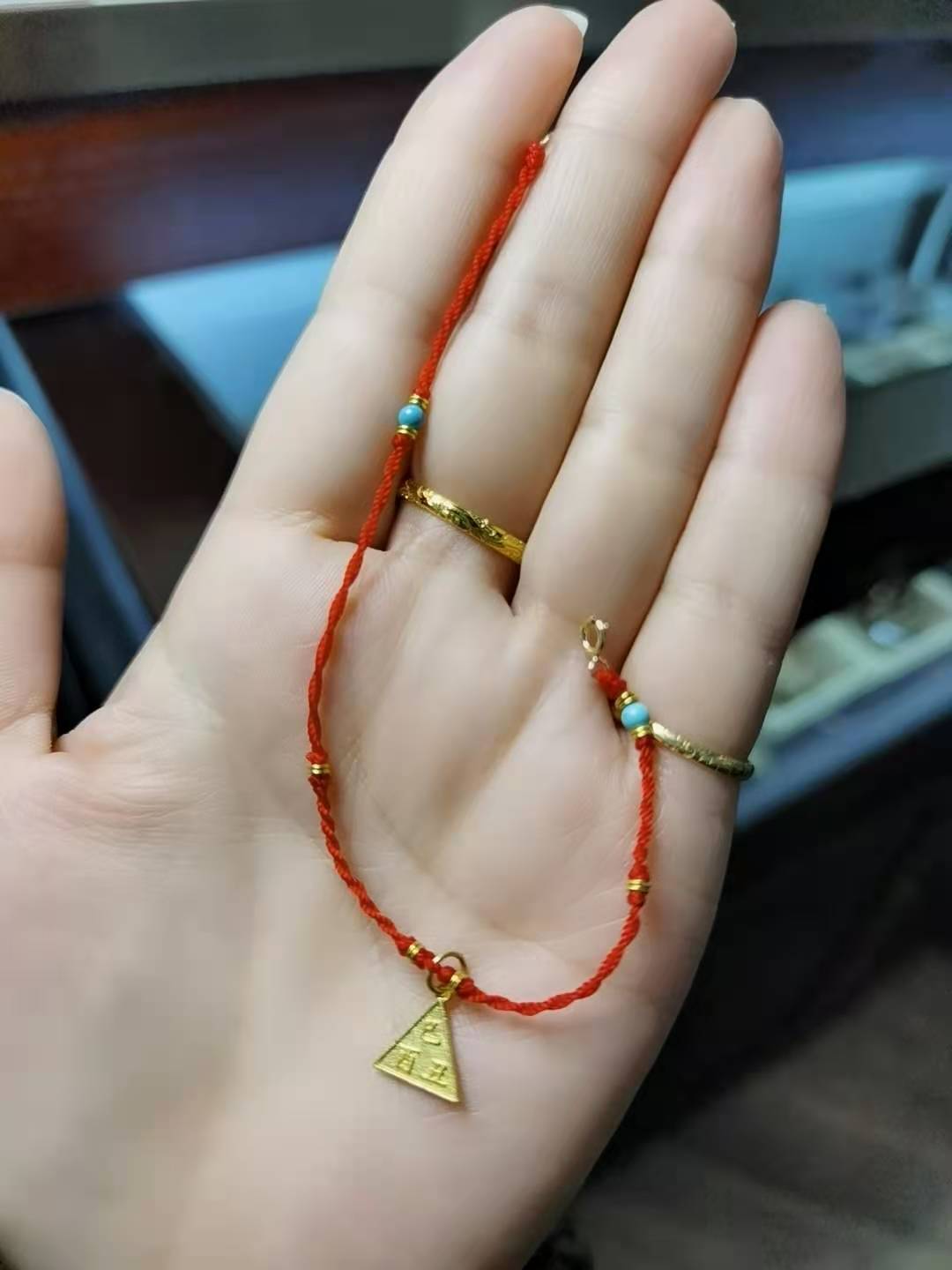 银镀金手链搭配24k金圈金珠 绿松 
